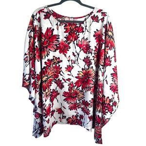 Quacker Factory Floral Poncho Top Blouse Size 2X‎ Plus Flowy Embellished